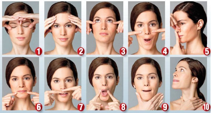 Facebuilding - thể dục dụng cụ mặt. Bài tập ở nhà. Video, đánh giá, ảnh