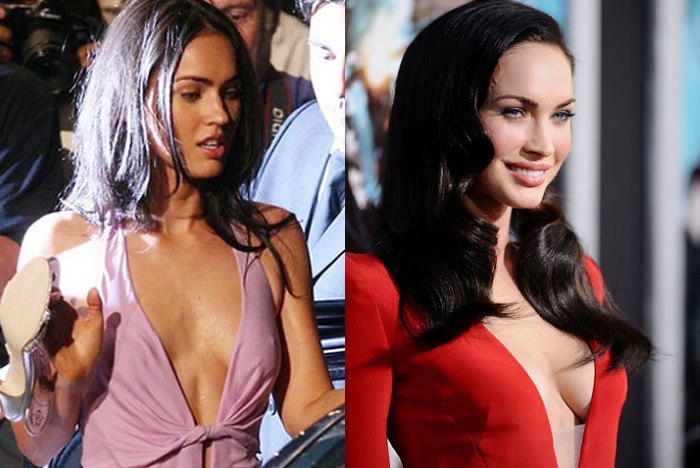 ميغان فوكس قبل وبعد عمليات تجميل الوجه. صورة عندما أجريت جراحة تجميل على الشفاه والعينين والأنف وعظام الخد