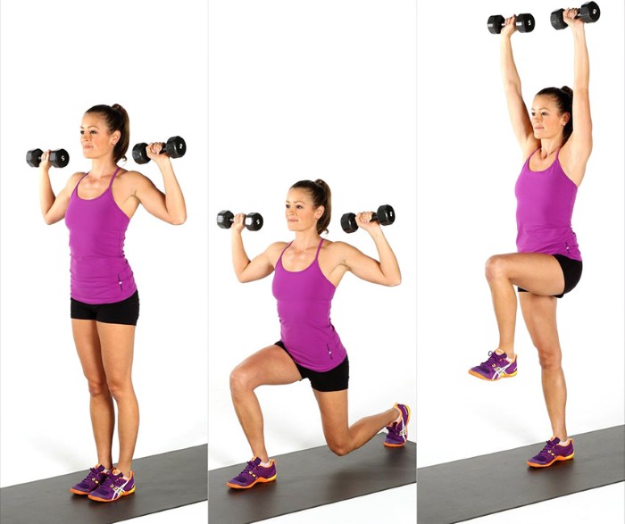 Latihan dengan dumbbells untuk wanita, gadis untuk punggung, lengan, otot dada, punggung, abs, di rumah untuk pemula
