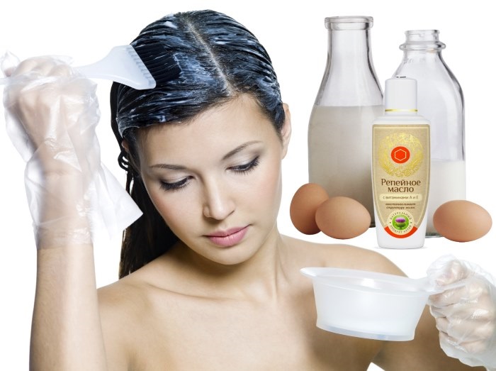 Mặt nạ tóc trị rụng tóc, tăng trưởng, mật độ. Công thức nấu ăn với sinh tố, đường, mù tạt, mật ong, dầu thầu dầu, rượu cognac