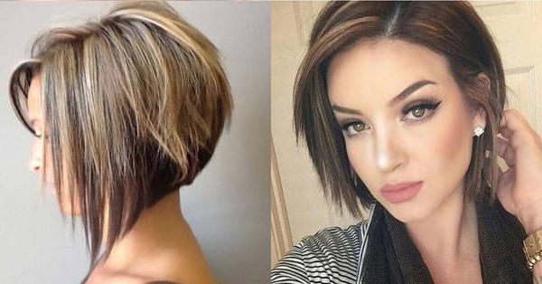 Cắt tóc bob cho ảnh tóc ngắn, mặt trước và mặt sau. Bob bob với cách để dài, tóc mái