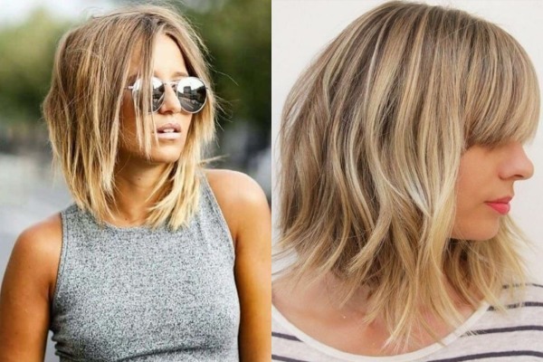 Corte de cabelo bob para cabelo curto, bob bob, bob cascade, para alongar, com franja, na perna, graduado. Uma foto