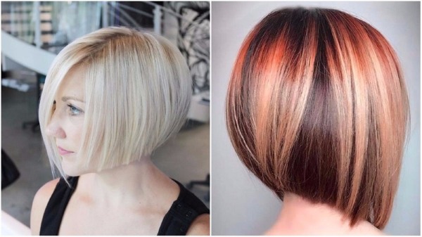 Corte de cabelo bob para cabelo curto, bob bob, bob cascade, para alongar, com franja, na perna, graduado. Uma foto