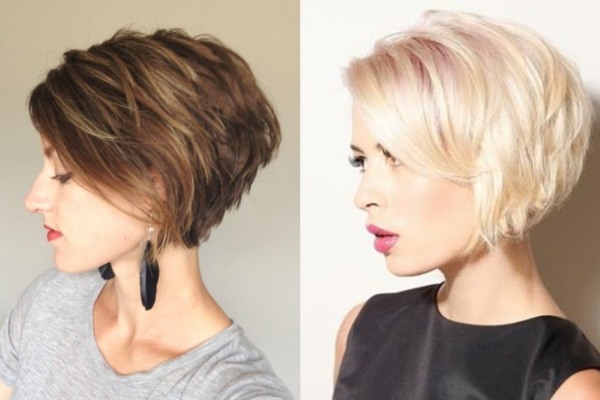 Corte de cabelo bob para cabelo curto, bob bob, bob cascade, para alongar, com franja, na perna, graduado. Uma foto