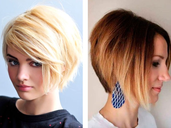 Corte de cabelo bob para cabelo curto, bob bob, bob cascade, para alongar, com franja, na perna, graduado. Uma foto