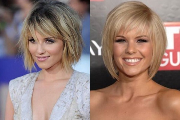 Corte de cabelo bob para cabelo curto, bob bob, bob cascade, para alongar, com franja, na perna, graduado. Uma foto