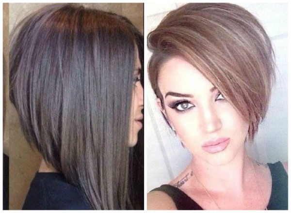 Corte de cabelo bob para cabelo curto, bob bob, bob cascade, para alongar, com franja, na perna, graduado. Uma foto