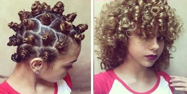 Modieuze haarstyling voor halflang haar met pony, rechte krullen en mooie krullen. Stap voor stap instructies met foto