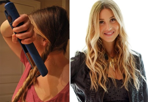 Modieuze haarstyling voor halflang haar met pony, rechte krullen en mooie krullen. Stap voor stap instructies met foto