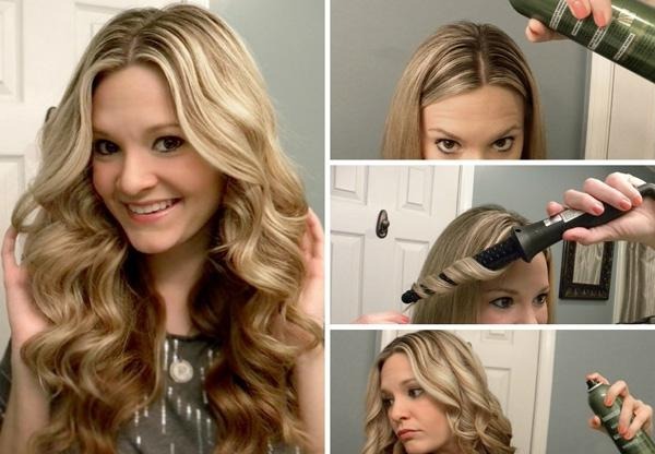 Modieuze haarstyling voor halflang haar met pony, rechte krullen en mooie krullen. Stap voor stap instructies met foto