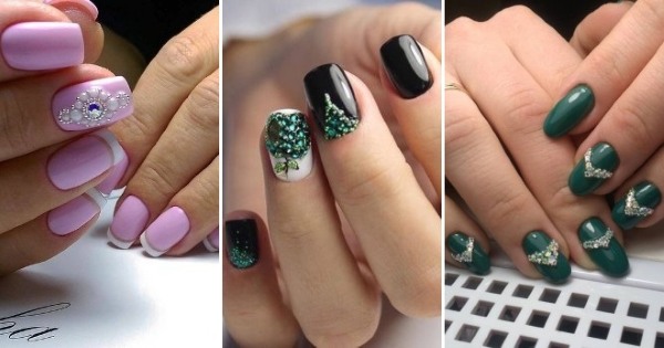 Thiết kế với kim cương giả trên móng tay. Hình ảnh về bàn tay, bàn chân, cách sửa gel bằng dầu bóng đúng và đẹp. Ý tưởng và tính mới của việc làm móng