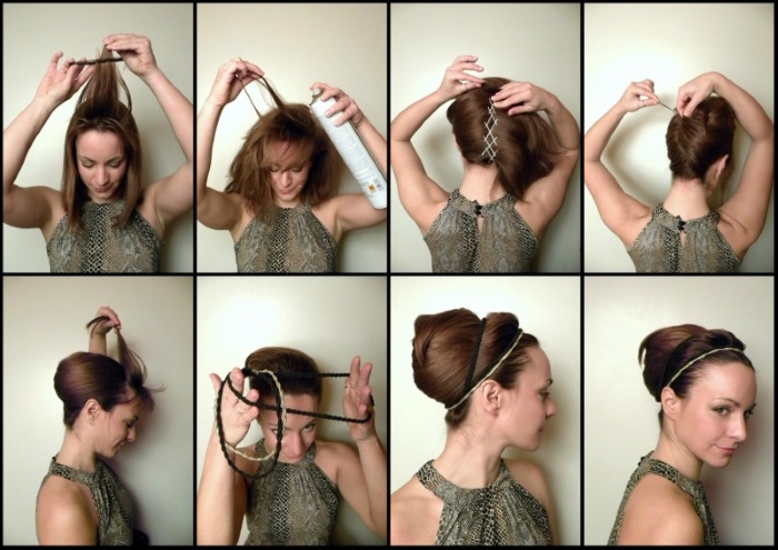 Penteado grego para cabelos longos com curativo. Instruções passo a passo com foto