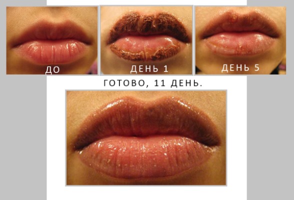 Tatu bibir dengan warna: warna semula jadi, 3D, miass, karamel, foto