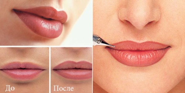 Tatu bibir dengan warna: warna semula jadi, 3D, miass, karamel, foto