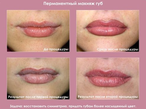 Tatu bibir dengan warna: warna semula jadi, 3D, miass, karamel, foto