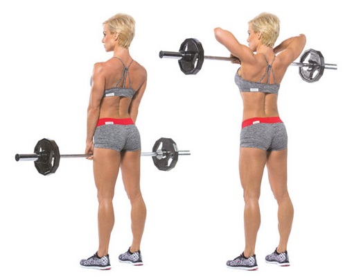 Latihan asas untuk kanak-kanak perempuan di bahu dengan berat badan sendiri, dumbbells, barbell, kettlebell, expander, di rumah dan di gim