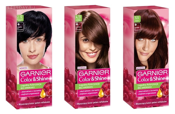 Thuốc nhuộm tóc Garnier. Bảng màu, ảnh: Naturals, Senseishen, Shine, Olia, caramel, alder, ngọc trai-tro, vàng đậm, bờ cát, tóc vàng nhạt