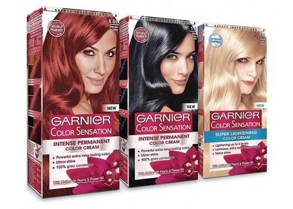 Thuốc nhuộm tóc Garnier. Bảng màu, ảnh: Naturals, Senseishen, Shine, Olia, caramel, alder, ngọc trai-tro, vàng đậm, bờ cát, vàng nhạt