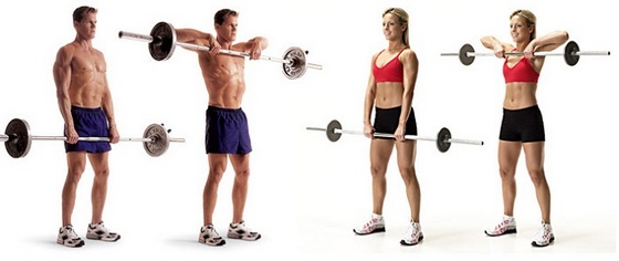 Latihan dengan dumbbell di bahu di rumah untuk lelaki dan wanita