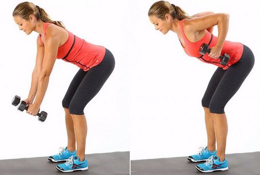 Latihan dengan dumbbell di bahu di rumah untuk lelaki dan wanita