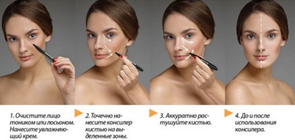 Како се користи коректор за лице. Детаљна упутства са фотографијом, шемом: тонална, течна, сува, боја, оловка, палета