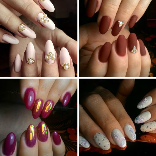 Móng tay hình quả hạnh. Xu hướng thời trang trong thiết kế 2020, ảnh: nhạt, Pháp, nude, ombre, lấp lánh, kim cương giả, cọ xát