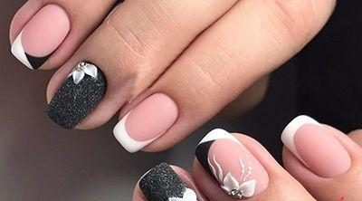 Móng tay màu đen và trắng - thiết kế kiểu Pháp, ombre, gradient, với kim cương giả, nước dùng, bạc, vàng. Tính mới của việc làm móng. Một bức ảnh