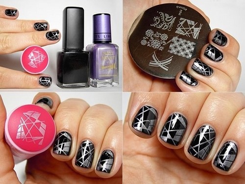 Móng tay màu đen và trắng - thiết kế kiểu Pháp, ombre, gradient, với kim cương giả, nước dùng, bạc, vàng. Tính mới của việc làm móng. Một bức ảnh
