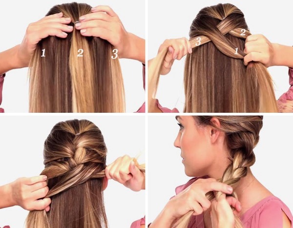 Kiểu tóc thắt bím dành cho tóc dài vừa phải. Pháp, Hy Lạp, bím tóc một bên, quanh đầu, với tóc mái, cho đám cưới
