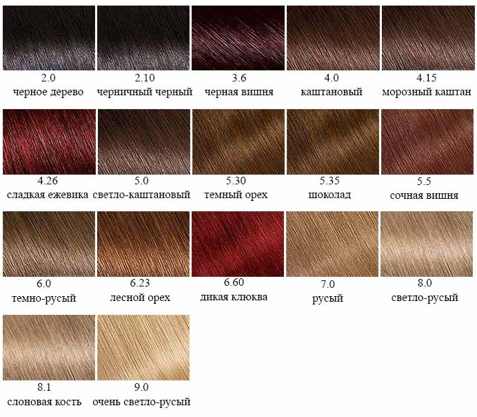 صبغة غارنييه للشعر. لوحة الألوان Color Naturals ، Sensation ، Oliya (Olia) ، Calor and Shine. ميزات الاختيار والتلوين. صورة