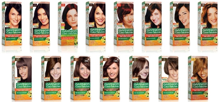 صبغة غارنييه للشعر. لوحة الألوان Color Naturals ، Sensation ، Oliya (Olia) ، Calor and Shine. ميزات الاختيار والتلوين. صورة
