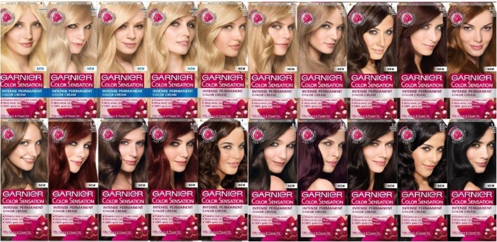 صبغة غارنييه للشعر. لوحة الألوان Color Naturals ، Sensation ، Oliya (Olia) ، Calor and Shine. ميزات الاختيار والتلوين. صورة