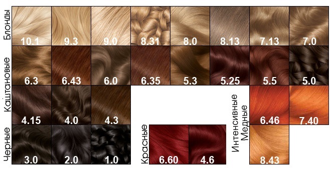 صبغة غارنييه للشعر. لوحة الألوان Color Naturals ، Sensation ، Oliya (Olia) ، Calor and Shine. ميزات الاختيار والتلوين. صورة