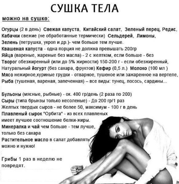 Сушење тела за губитак тежине жене. Дијетални мени за недељу дана, вежбајте код куће