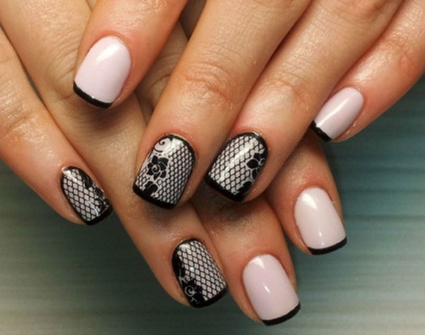 Manicure com verniz preto e branco para unhas curtas e longas. Fotos, designs
