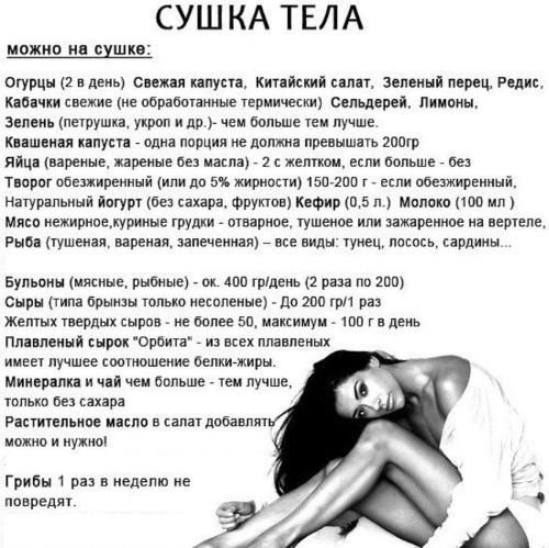Мени за сушење тела за жене за сваки дан, недељу, месец. Прехрамбени принципи