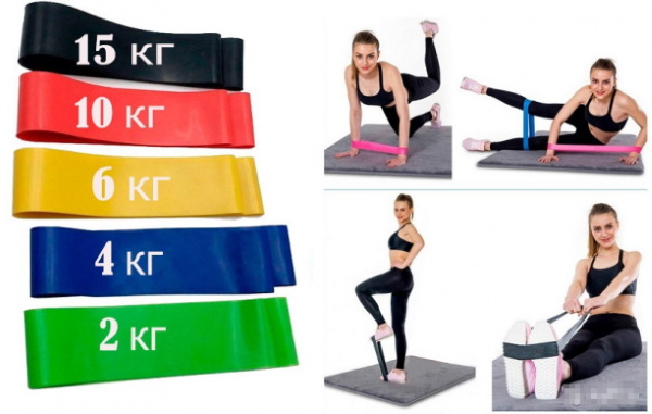 Bersenam dengan tali elastik untuk kecergasan. Latihan untuk seluruh badan, kaki, punggung, untuk menekan wanita