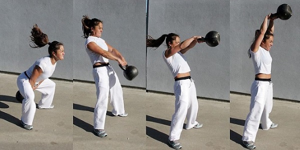 Exercícios para delta do ombro frontal para meninas com isolamento, kettlebell, halteres. Complexo