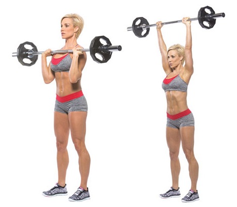 Exercícios para delta do ombro frontal para meninas com isolamento, kettlebell, halteres. Complexo