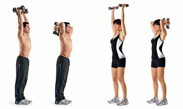 French bench press với một thanh tạ, tạ, đứng, ngồi. Kỹ thuật thực hiện