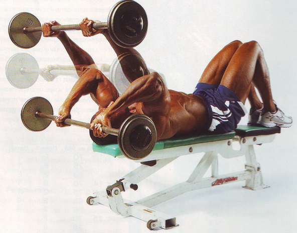 French bench press với một thanh tạ, tạ, đứng, ngồi. Kỹ thuật thực hiện
