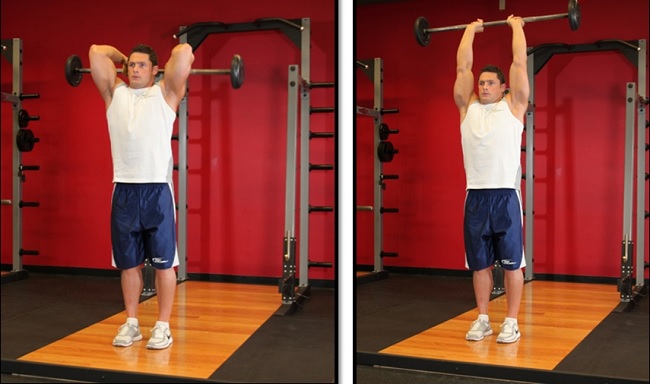 French bench press với một thanh tạ, tạ, đứng, ngồi. Kỹ thuật thực hiện