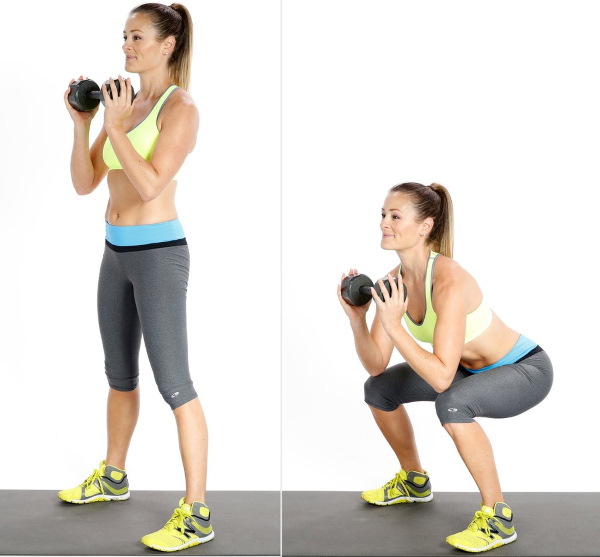 Latihan untuk bahagian bawah pantat di rumah, di gim dengan dumbbells, tali elastik