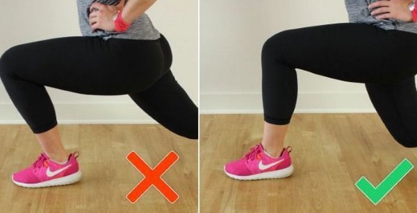 Paru-paru pada setiap kaki. Seperti yang ada, teknik dengan dumbbells, melompat ke atas, berat untuk anak perempuan. Gambar