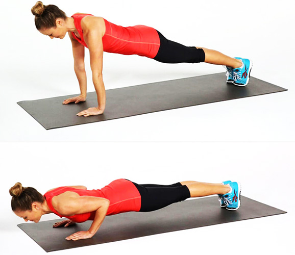 Cara mengepam bahagian bawah otot dada dengan dumbbells, push-up, barbell