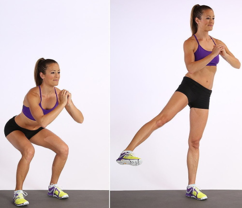 Squats dengan elastik pada kaki untuk punggung. Kesan otot mana yang berfungsi