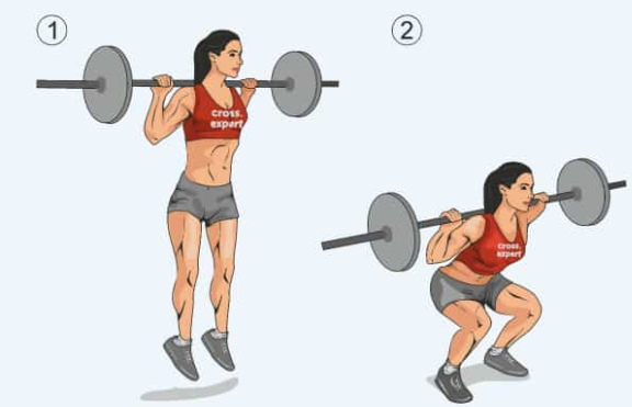Exercícios de perna com barra em casa, em uma academia para meninas